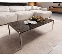 Table-basse Levente 110x60 cm Céramique Laminam®Emperador Extra Lucidato Marron foncé Piétement inox Argent