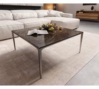 Table-basse Levente 85x85 cm Céramique Laminam®Emperador Extra Lucidato Marron foncé Piétement inox Argent