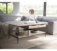 Table-basse Libina 120x60 cm Manguier White Wash Métal noir 2 tiroirs