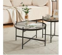 [en.casa] Table Basse Élégante avec Plateau Rond en Verre Trempé de 5 mm Table d'Appoint Design Intemporel pour Salon Chambre Bureau Métal 61 x 40 cm Noir