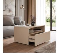 Table basse LINO couleur cachemire avec tiroir sur roulettes - table basse moderne pour le salon 80×50 cm avec étagère