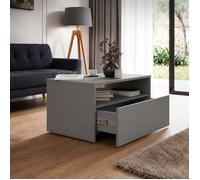Table basse LINO grise avec tiroir sur roulettes - table basse moderne pour le salon 80×50 cm avec étagère