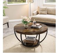 Table basse - LITTLE TREE - 2 niveaux - Ronde - Bois massif aspect rustique - Pieds métal