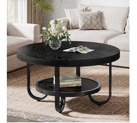 Table Basse - LITTLE TREE - Ronde 2 niveaux - Noir - 80×80×45 cm - Pieds métalliques incurvés