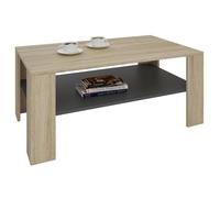 Table basse LORIENT, table de salon rectangulaire avec 1 étagère espace de rangement ouvert, en mélaminé décor chêne sonoma et gris