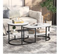 Table Basse, Lot de 2 Table de Canapé Tables d'Appoint Tables Gigognes de Salon, Marbre Blanc et Métal Noir
