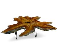 Table basse Luhu en teck - 100 x 120 cm - Plateau de table en bois massif de racine - Disque d'arbre dans un style maison de campagne rustique - Convient pour le salon, le jardin d'hiver ou comme