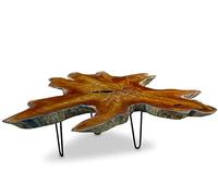 Table basse Luhu en teck - 120 x 120 cm - Plateau de table en bois massif de racine - Rondelle d'arbre de style maison de campagne rustique - Convient pour le salon, le jardin d'hiver ou comme table