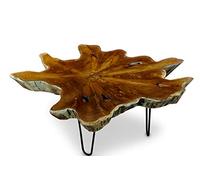 Table basse Luhu en teck - Environ 80 x 100 cm - Plateau en bois massif de racine - Style maison de campagne rustique - Convient pour le salon, le jardin d'hiver