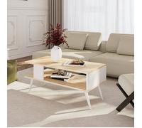 [en.casa] Table Basse Design Rectangulaire pour Salon avec Surface de Rangement Panneau de Particules Mélaminé Bois 40 x 90 x 45 cm Effet Chêne Blanc