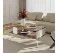 [en.casa] Table Basse Design Rectangulaire pour Salon avec Surface de Rangement Panneau de Particules Mélaminé Bois 40 x 90 x 45 cm Effet Noyer Blanc