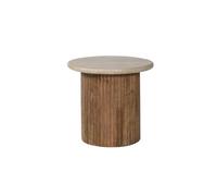 Table Basse MAELORA - Table Basse Ronde Ø50 cm - Bois de manguier & travertin - Design Naturel et élégant