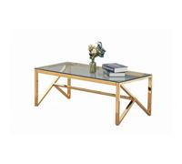 Table Basse MAJESTIQUE Rectangle Plateau Verre Trempé Transparent Pieds Gold 120x60x45cm