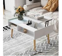 Makika Table de Salon avec Plateau Relevable pour Salon - avec Espace de Rangement caché Table Basse Table d'appoint - Table télé en Bois Meuble de Salon Table Commode - Blanc