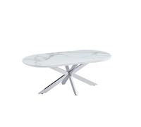 Table basse MANON Chrome & Céramique Marbre Blanc 120x60 cm