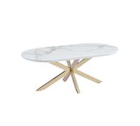 Table basse MANON Gold & Céramique Marbre Blanc 120x60 cm