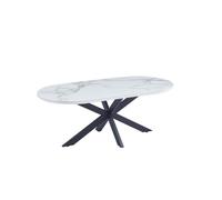 Table basse MANON Métal Noir & Céramique Marbre Blanc 120x60 cm