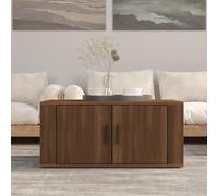 Table basse marron aspect chêne 80 x 50 x 36 cm en bois avec 2 compartiments et porte, pour salon, table d'appoint moderne avec espace de rangement