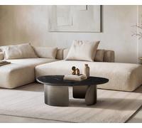 Table basse Marvello 100x50 cm marbre noir argenté métal Black Antique