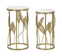 Lot de 2 Tables d'Appoint Effet Marbre "Leaf" 65cm Or