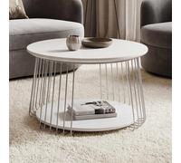 Table basse MCA HWC-P60, table d'appoint, table basse, table de salon, métal MDF ronde Ø 70 cm blanche