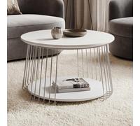 Table basse MCA HWC-P60, table d'appoint, table basse, table de salon, métal MDF ronde Ø 70 cm blanche