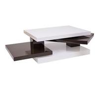Table basse HWC-G84, table de salon, rotative 34x80x60cm blanc brillant, marron