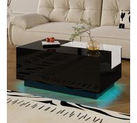 Table basse Merax haute brillance avec éclairage LED, table basse extensible avec tiroir, application Bluetooth, bandeau lumineux 16 couleurs, table basse moderne noire