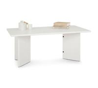Table basse MESA pour salon en bois massif blanc, Design rectangulaire moderne, Pieds angulaires, 110 x 45 x 60 cm