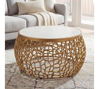 Table basse métal avec plateau en marbre blanc Table de salon dorée ronde 60cm