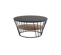 SONIA - Table Basse Métal Plateaux Céramique Noire et Plaqué Chêne -