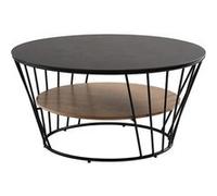 SONIA - Table Basse Métal Plateaux Céramique Noire et Plaqué Chêne -