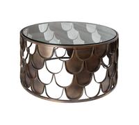 Table basse METRIX ronde 60 cm bronze avec structure effet écaille - Table basse design en métal et verre trempé