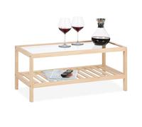 Relaxdays Table Basse rectangulaire, 2 Niveaux, Bois et Verre, H x L x P : 35 x 80 x 40 cm, pour Le Salon, Naturelle