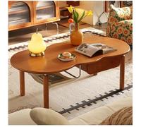 Table Basse Mi-Siècle avec Tiroirs de Rangement et étagère Ouverte, Tables Basses Modernes en Bois de Chêne pour Le Salon, Table Centrale en Forme de Nuage, Facile à Assembler,Cherry