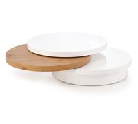 Table Basse Michelle 80x80x27 cm Ronde Pivotante Blanc Laqué Chêne Doré