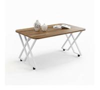 Table basse Milano bois foncé pieds blancs avec roulettes table de salon design 100x60 cm