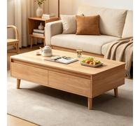 Table basse minimaliste, double tiroirs rangement et panneau écologique | Table basse 2 tiroirs & double plateau pour rangement ordonné, tailles et coloris variés(High legs,55.1in)