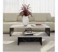 [en.casa] Table Basse Design Rectangulaire pour Salon avec Surface de Rangement Panneau de Particules 37 x 80 x 45 cm Blanc Marbre Noir