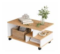 Table Basse Mobile 3 Niches Imitation Chêne et Blanc L 90 H 42.5 P 51 cm