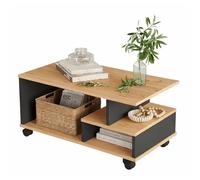 Table Basse Mobile 3 Niches Imitation Chêne et Gris L 90 H 42.5 P 51 cm