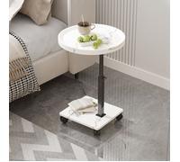Table Basse mobile avec 4 roues 360°-Table d'appoint Ronde-Table de chevet élévatrices-Double couche-Hauteur réglable