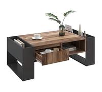 Table basse moderne avec grain de bois, tiroir sans poignée, compartiment avant ouvert, espace de rangement arrière, étagères latérales, lignes épurées, table de salon robuste (couleur bois +