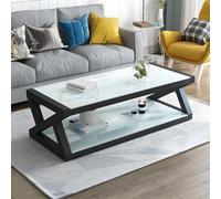 Table basse moderne avec plateau en verre avec étagère de rangement - Table de cocktail rectangulaire élégante pour salon et bureau en verre trempé et base noire 100,3 x 61 x 45,7 cm (L x l x H)