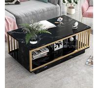 Table Basse Moderne avec Rangement, Table Basse Rectangle en marbre Fausse avec Cadre en métal Noir/doré, Tables Basses à 2 Niveaux pour Le Salon, svart, 47 Pouces / 120 cm