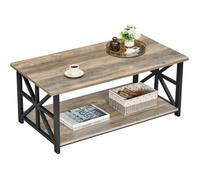 Table Basse,Moderne de Salon,avec 2 Niveaux Rangement,X-Frame Métallique Pieds et Tray Design, Rectangulaire,Gris