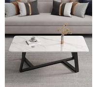 Table basse moderne du milieu du siècle avec plateau en ardoise - Table centrale blanche pour salon, canapé, table basse (120 x 60 x 45 cm) - Fourrure chic