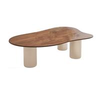 Table basse moderne du milieu du siècle en forme de nuage, bois massif et contreplaqué, pieds robustes, rangement spacieux, coins arrondis, finition noyer, table centrale de 120 cm pour salon et