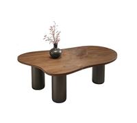 Table basse moderne du milieu du siècle en forme de nuage - Bois massif et contreplaqué, pieds robustes, rangement spacieux, coins arrondis, finition noyer, table centrale élégante pour salon et