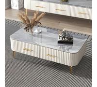Table basse moderne en ardoise avec meuble TV pour salon Gris/blanc 119,4 x 61 x 41,9 cm (L x l x H)